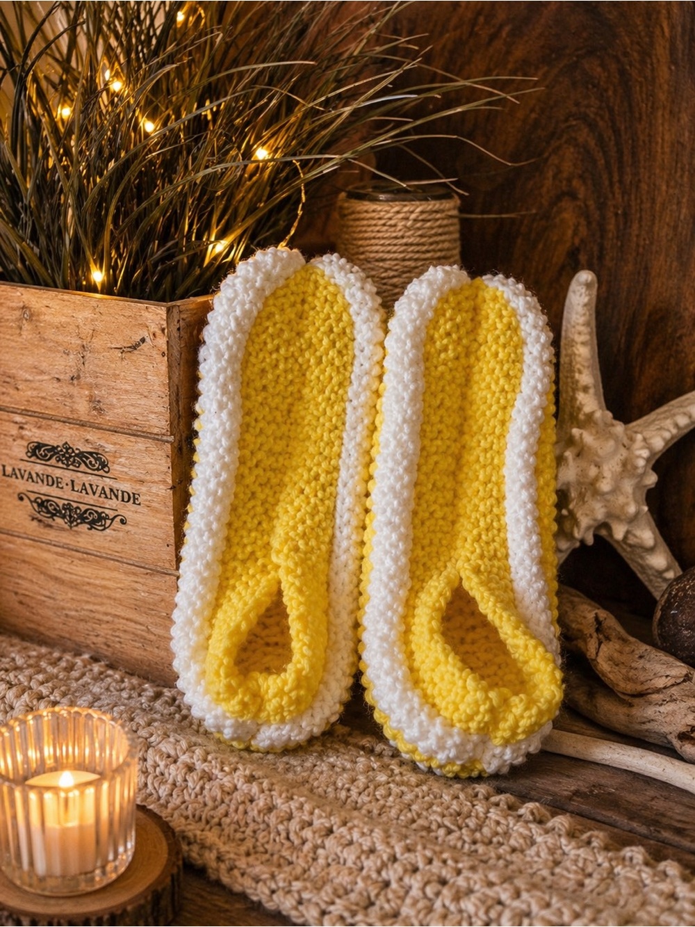 Cozy Yellow & White phentex Knit Slippers for Women